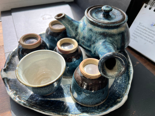 Dark Indigo Stormy Kyusu Tea Set (Signed)