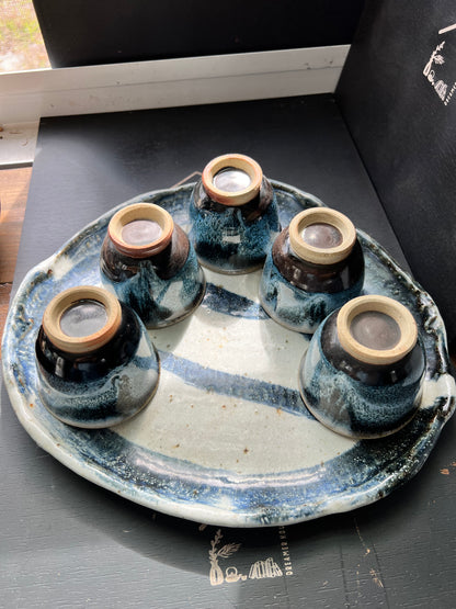 Dark Indigo Stormy Kyusu Tea Set (Signed)