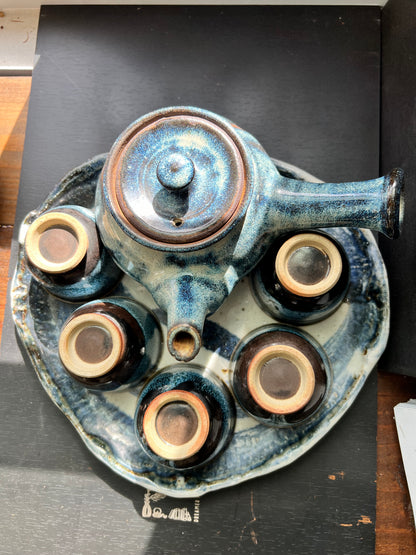 Dark Indigo Stormy Kyusu Tea Set (Signed)