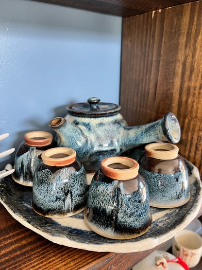 Dark Indigo Stormy Kyusu Tea Set (Signed)