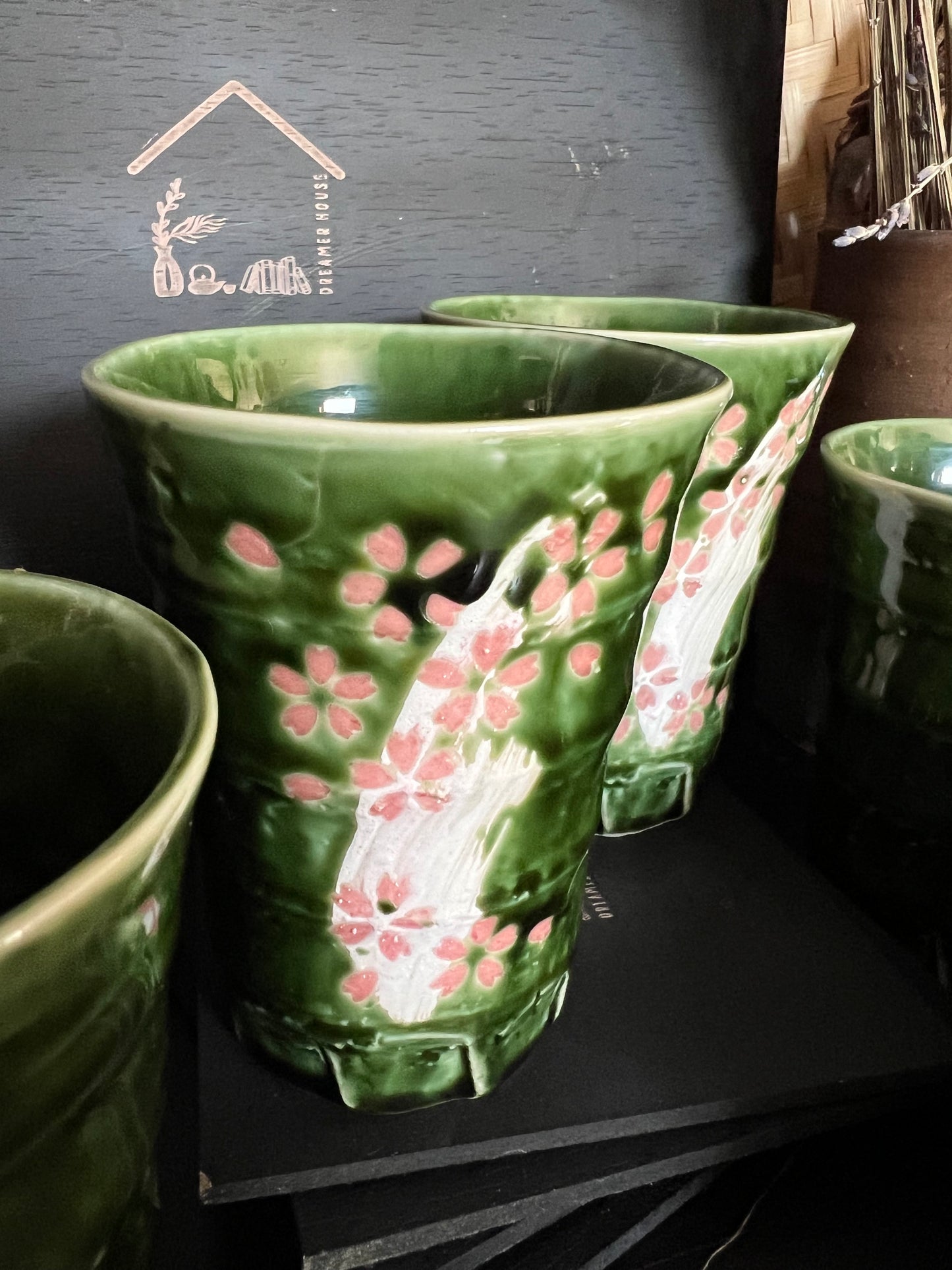 Set of 5 Cherry Blossom Japanese Tea Cups | Vintage Pottery | Unique Gift