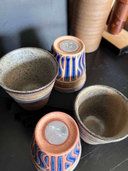 Set of 4 Golden Zigzag Cups | Vintage Pottery | Unique Gift | Handcraft | Japanese Pottery