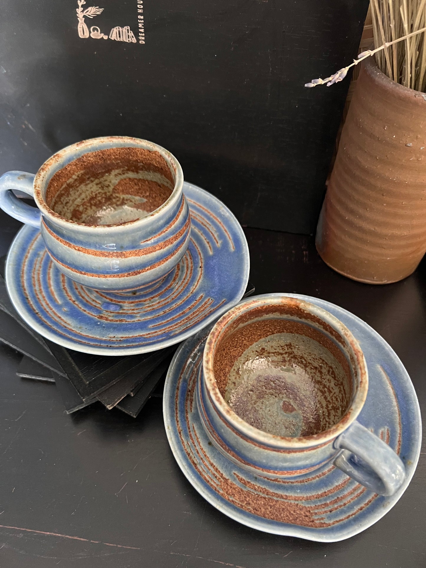 Roundabout Tea/Coffee Cups | Set of 2 | Japanese Vintage Pottery | Unique Gift