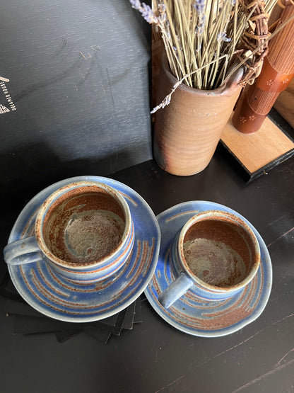 Roundabout Tea/Coffee Cups | Set of 2 | Japanese Vintage Pottery | Unique Gift